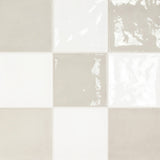 Village 5x5 Checkerboard Glossy Ceramic Tile in White and Silver Mist