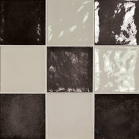 Village 5x5 Checkerboard Glossy Ceramic Tile in Silver Mist and Black