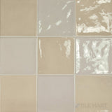 Village 5x5 Checkerboard Glossy Ceramic Tile in Silver Mist and Mushroom