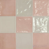 Village 5x5 Checkerboard Glossy Ceramic Tile in Silver Mist and Rose Gold