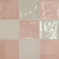 Village 5x5 Checkerboard Glossy Ceramic Tile in Silver Mist and Rose Gold