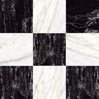 Palazzo 12x12 Checkerboard Natural Porcelain Tile in Calacatta and Nero