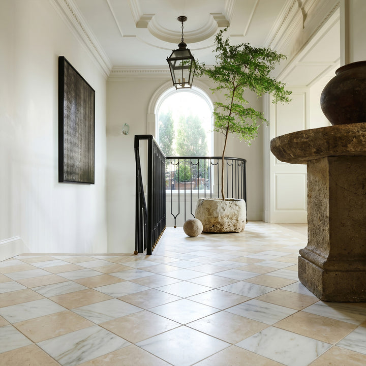 Palazzo 12x12 Checkerboard Natural Porcelain Tile in Calacatta and Crema