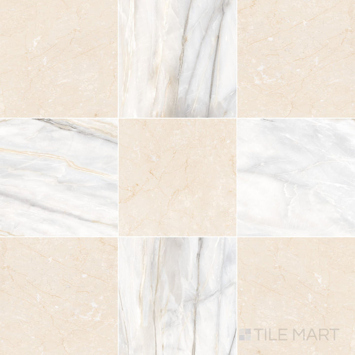 Palazzo 12x12 Checkerboard Natural Porcelain Tile in Calacatta and Crema
