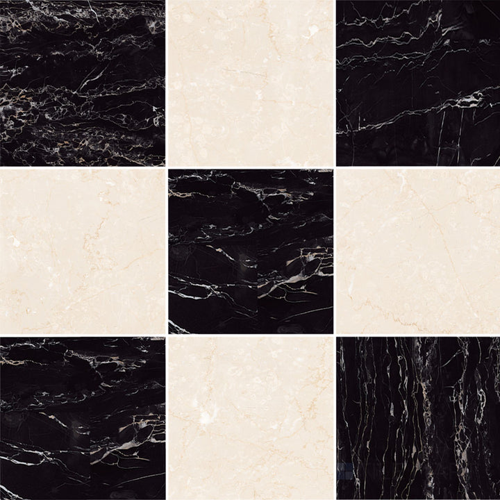 Palazzo 12x12 Checkerboard Natural Porcelain Tile in Crema and Nero