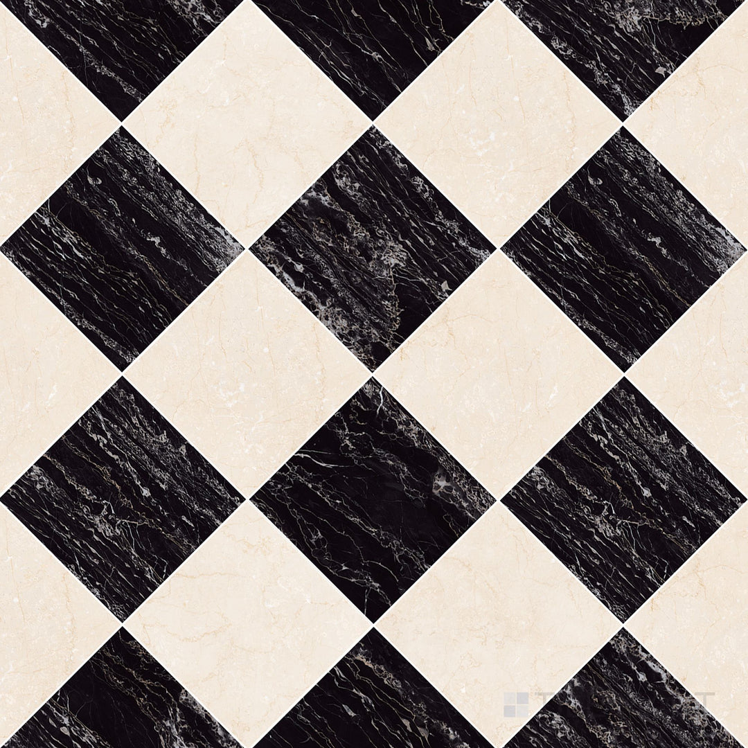 Palazzo 12x12 Checkerboard Natural Porcelain Tile in Crema and Nero