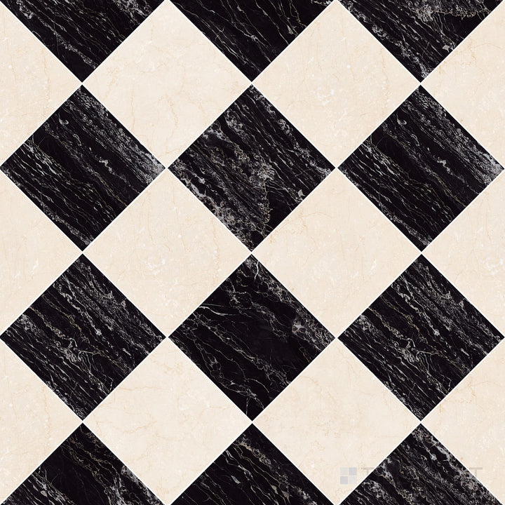 Palazzo 12x12 Checkerboard Natural Porcelain Tile in Crema and Nero