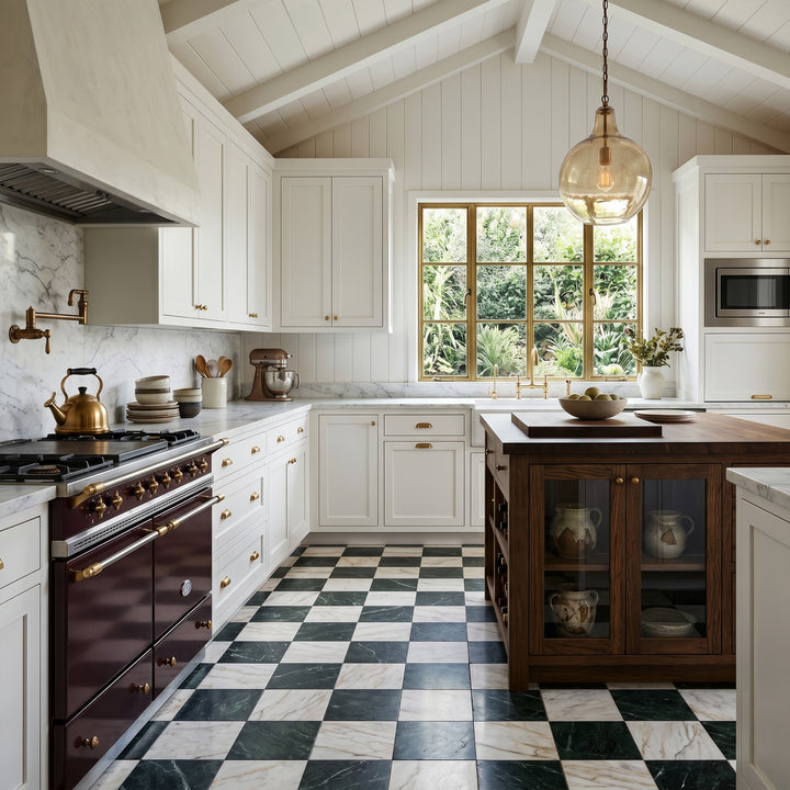 Palazzo 12x12 Checkerboard Natural Porcelain Tile in Verde and Calacatta