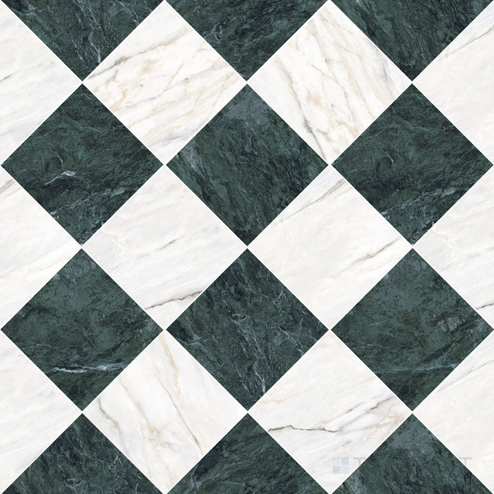 Palazzo 12x12 Checkerboard Natural Porcelain Tile in Verde and Calacatta