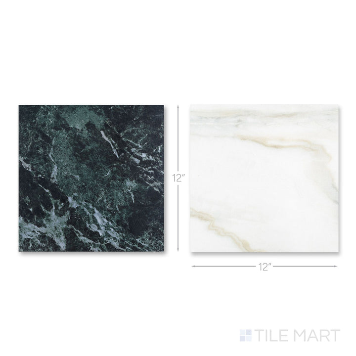 Palazzo 12x12 Checkerboard Natural Porcelain Tile in Verde and Calacatta