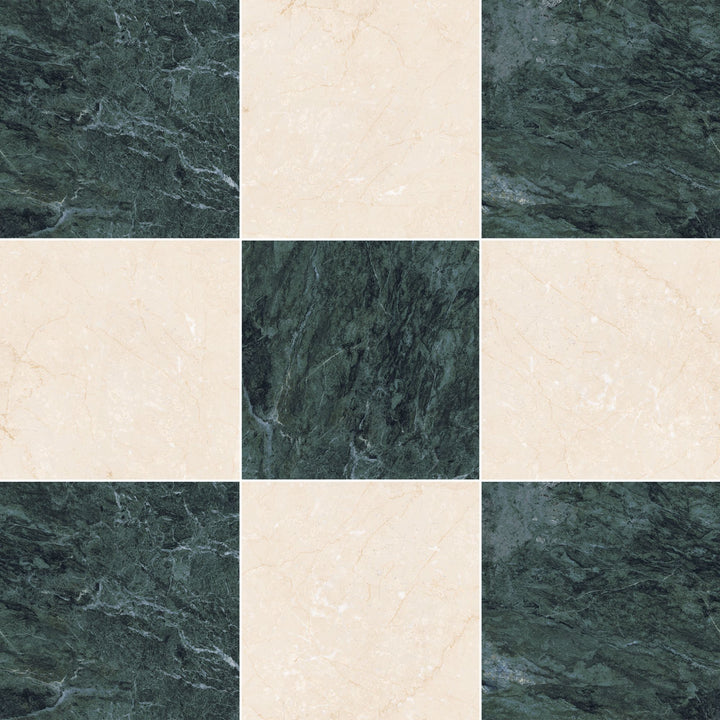 Palazzo 12x12 Checkerboard Natural Porcelain Tile in Verde and Crema
