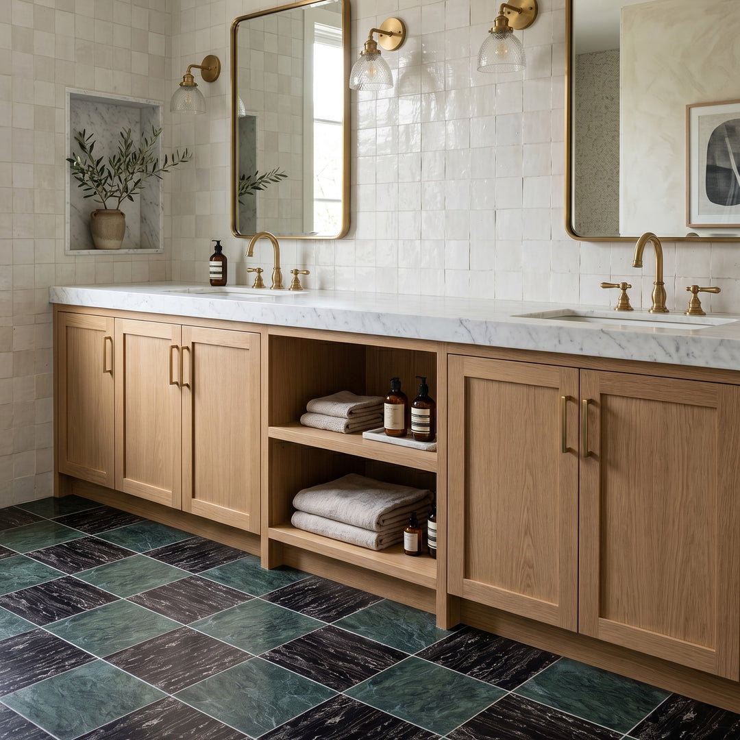 Palazzo 12x12 Checkerboard Natural Porcelain Tile in Verde and Nero