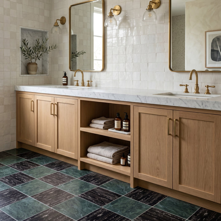 Palazzo 12x12 Checkerboard Natural Porcelain Tile in Verde and Nero