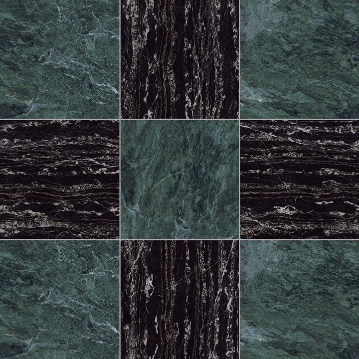 Palazzo 12x12 Checkerboard Natural Porcelain Tile in Verde and Nero