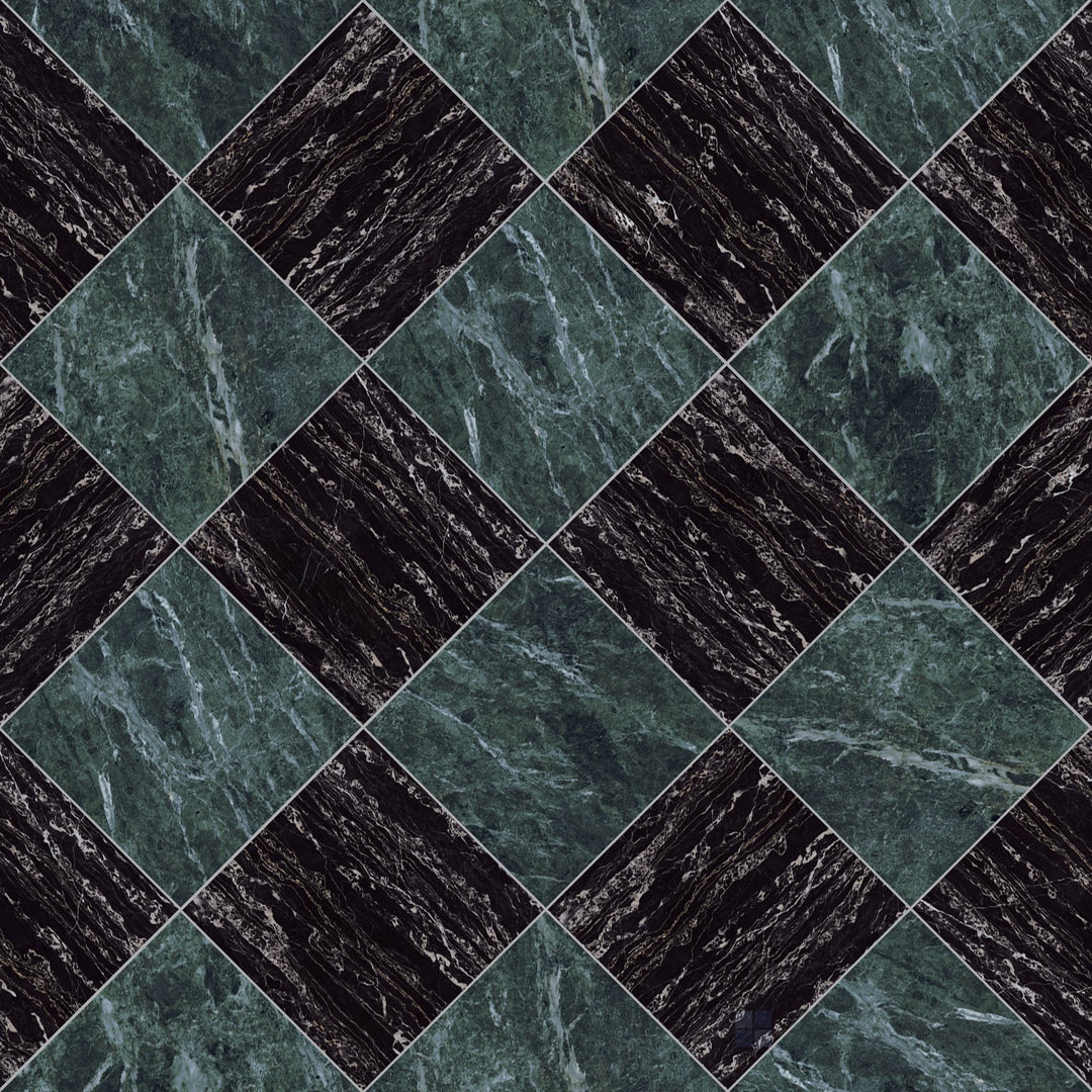 Palazzo 12x12 Checkerboard Natural Porcelain Tile in Verde and Nero