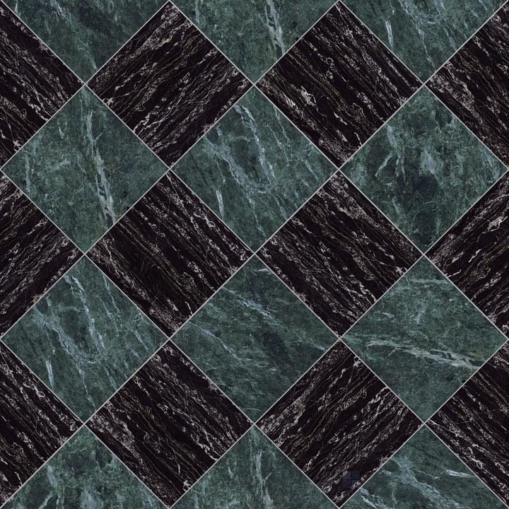 Palazzo 12x12 Checkerboard Natural Porcelain Tile in Verde and Nero