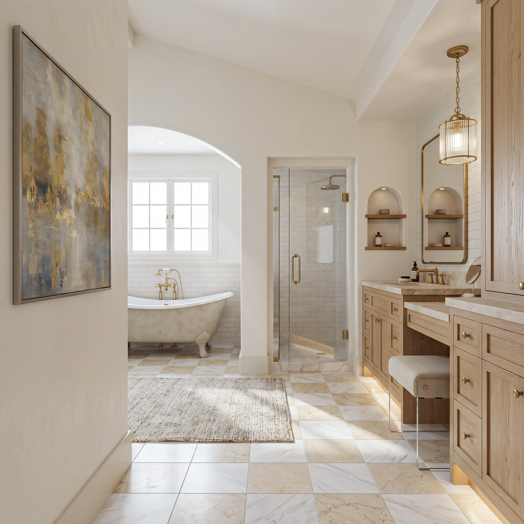 Palazzo 12x12 Checkerboard Natural Porcelain Tile in Luce and Crema
