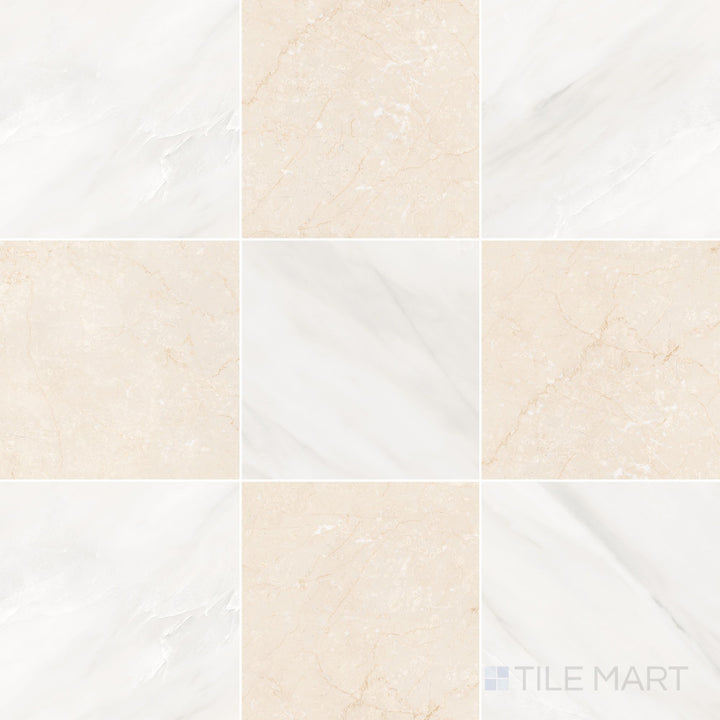 Palazzo 12x12 Checkerboard Natural Porcelain Tile in Luce and Crema
