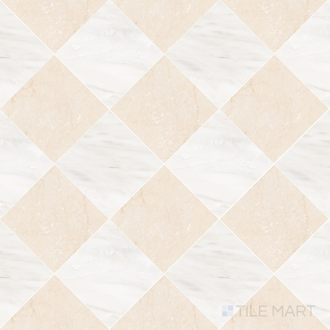 Palazzo 12x12 Checkerboard Natural Porcelain Tile in Luce and Crema