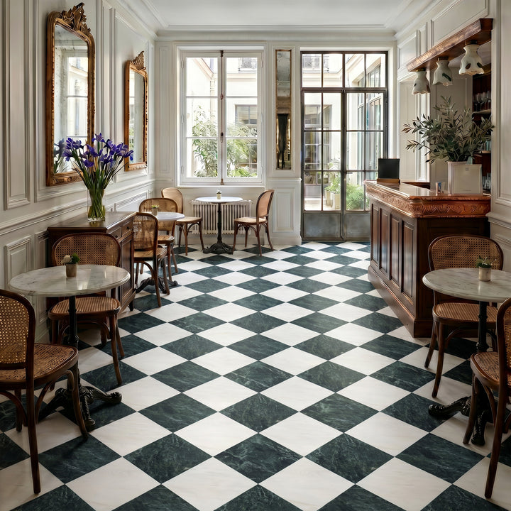 Palazzo 12x12 Checkerboard Natural Porcelain Tile in Luce and Verde