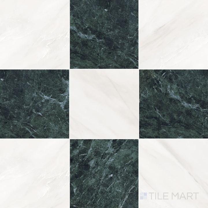 Palazzo 12x12 Checkerboard Natural Porcelain Tile in Luce and Verde