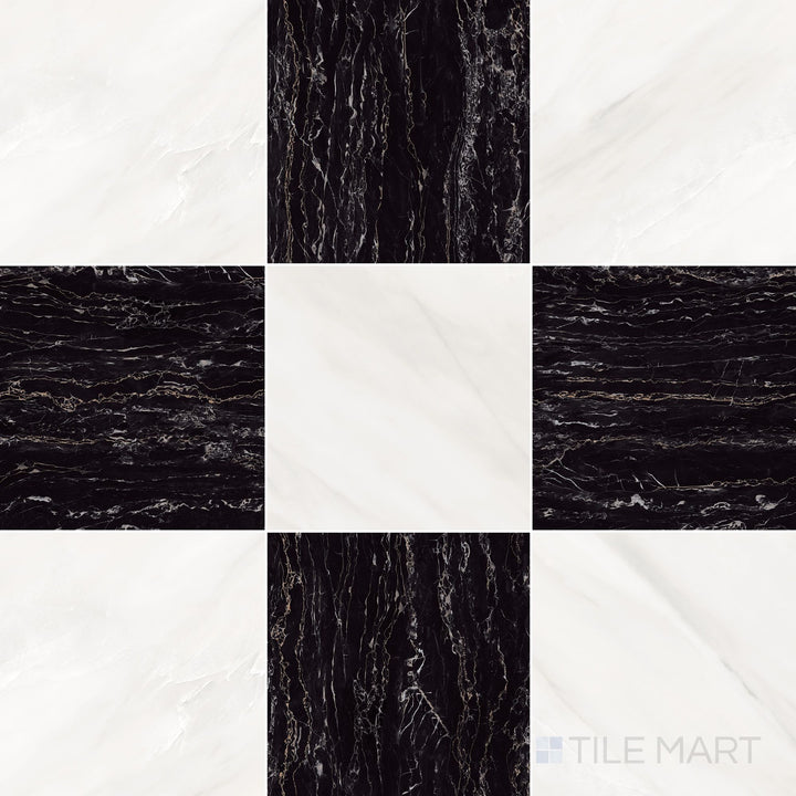 Palazzo 12x12 Checkerboard Natural Porcelain Tile in Luce and Nero