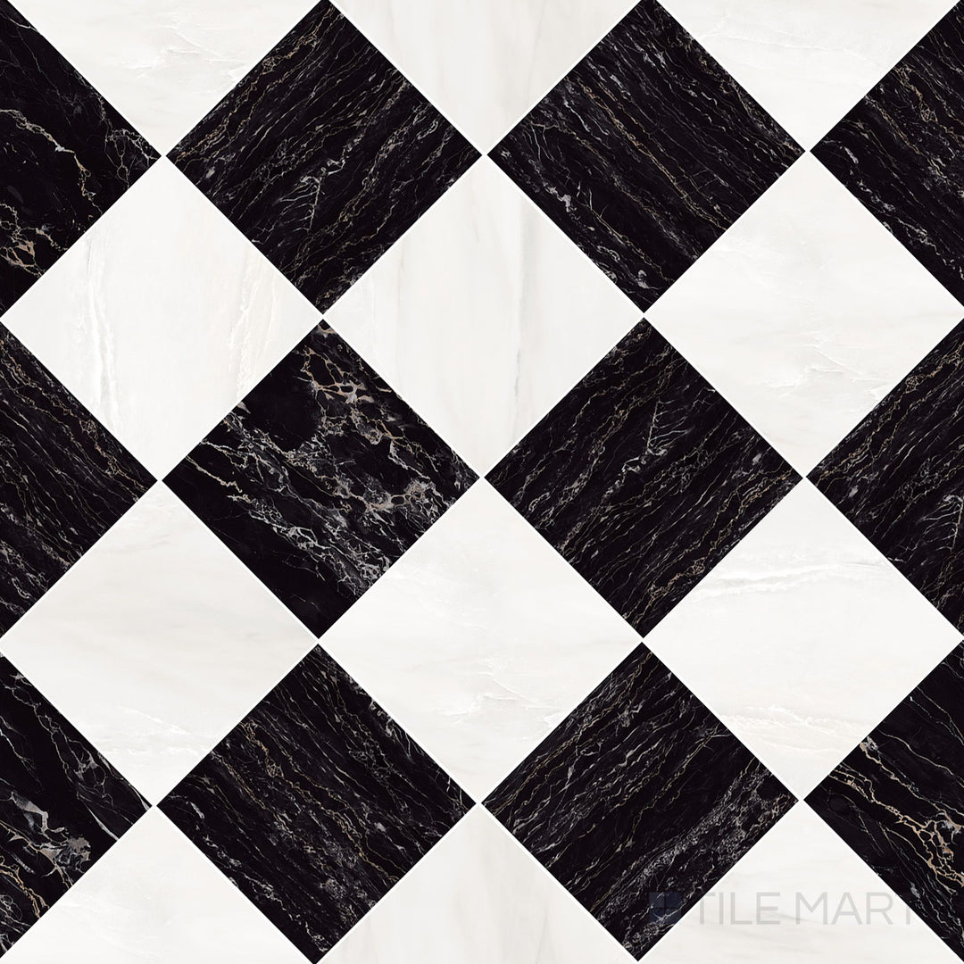 Palazzo 12x12 Checkerboard Natural Porcelain Tile in Luce and Nero