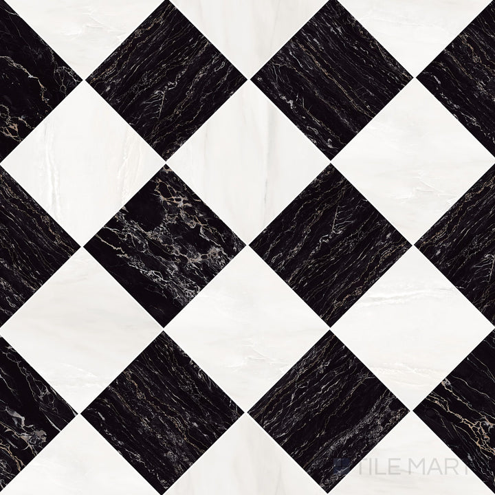 Palazzo 12x12 Checkerboard Natural Porcelain Tile in Luce and Nero
