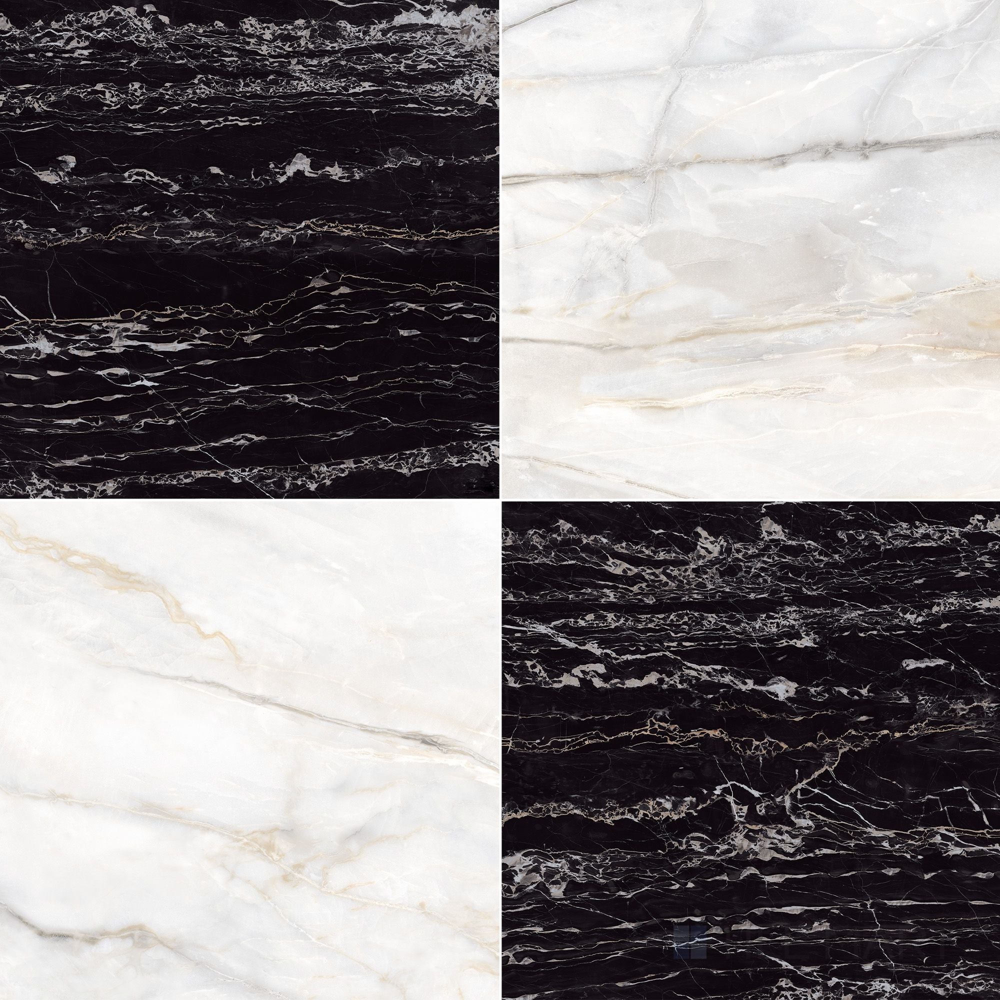 ミーコ ブラック/ホワイト24.5 Palazzo 24x24 Checkerboard Natural Porcelain Tile in Calacatta and