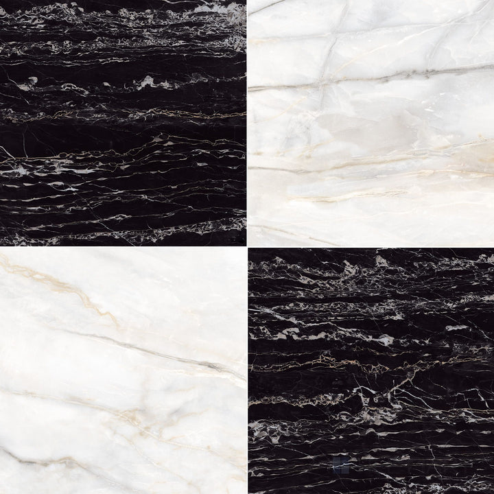 Palazzo 24x24 Checkerboard Natural Porcelain Tile in Calacatta and Nero
