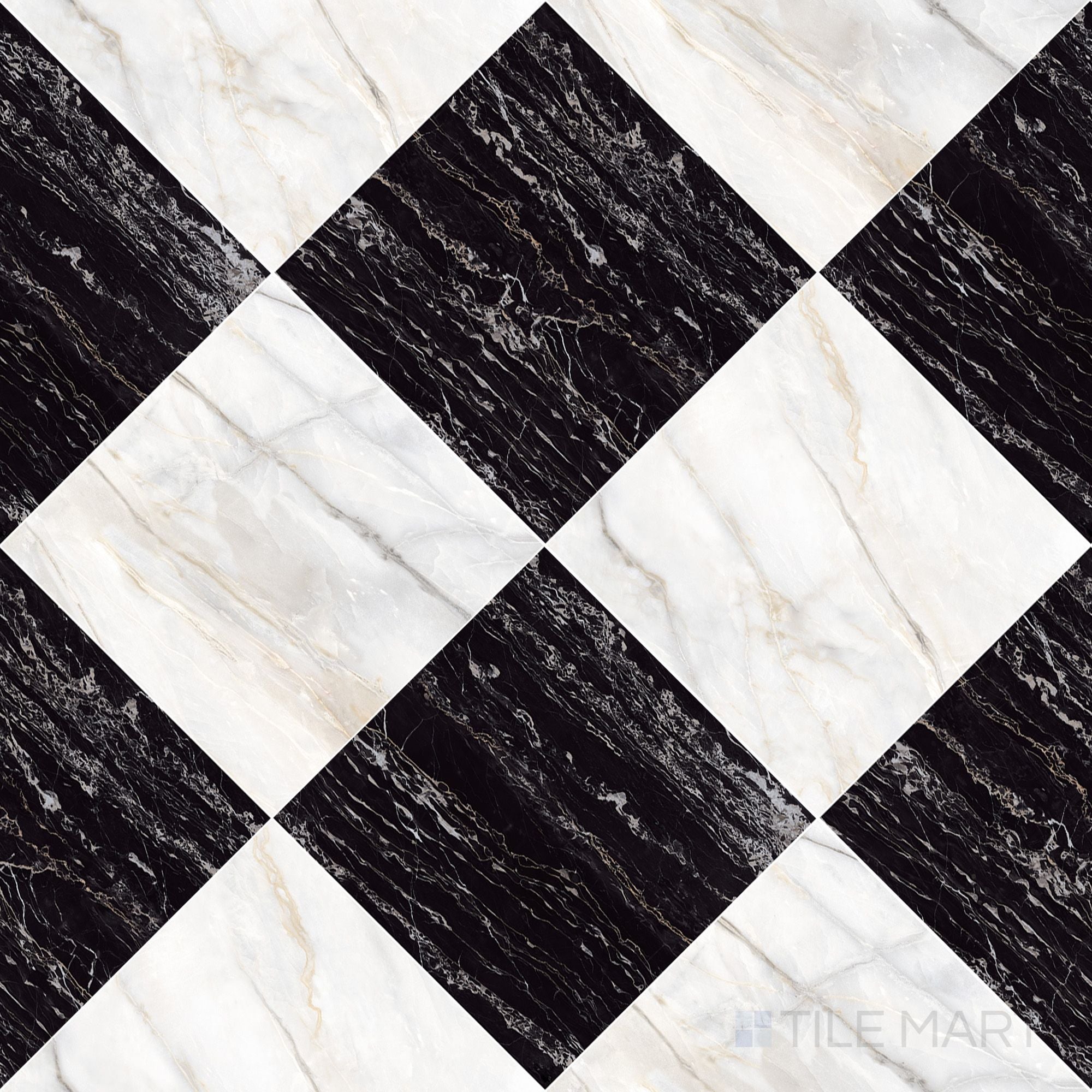 Palazzo 24x24 Checkerboard Natural Porcelain Tile in Calacatta and