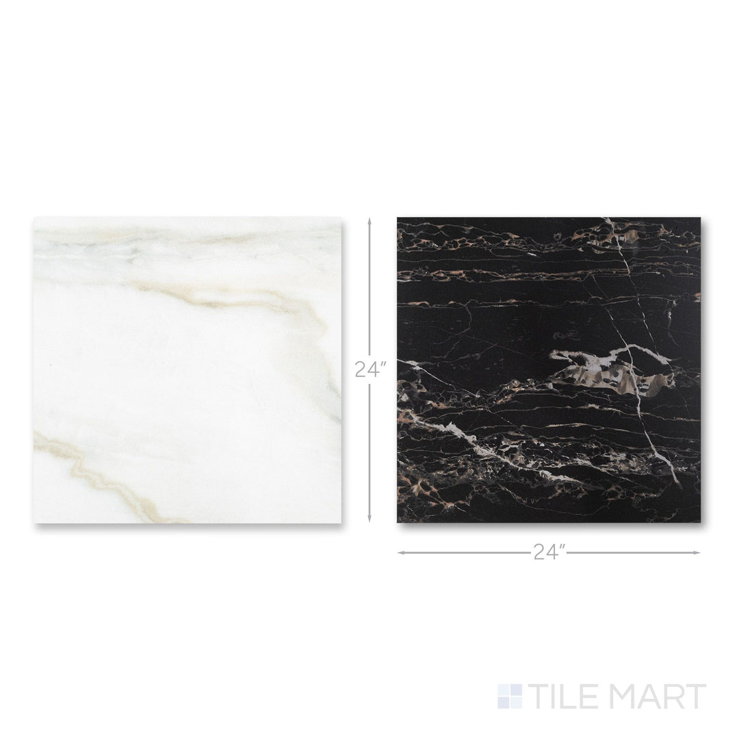 Palazzo 24x24 Checkerboard Natural Porcelain Tile in Calacatta and Nero