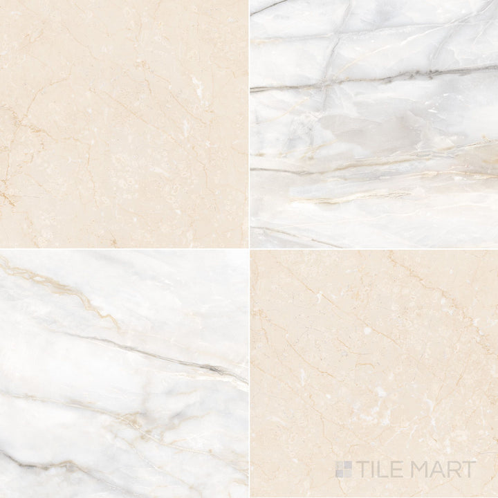 Palazzo 24x24 Checkerboard Natural Porcelain Tile in Calacatta and Crema