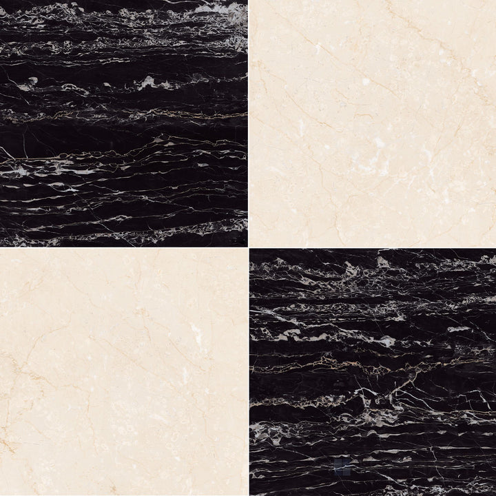 Palazzo 24x24 Checkerboard Natural Porcelain Tile in Crema and Nero