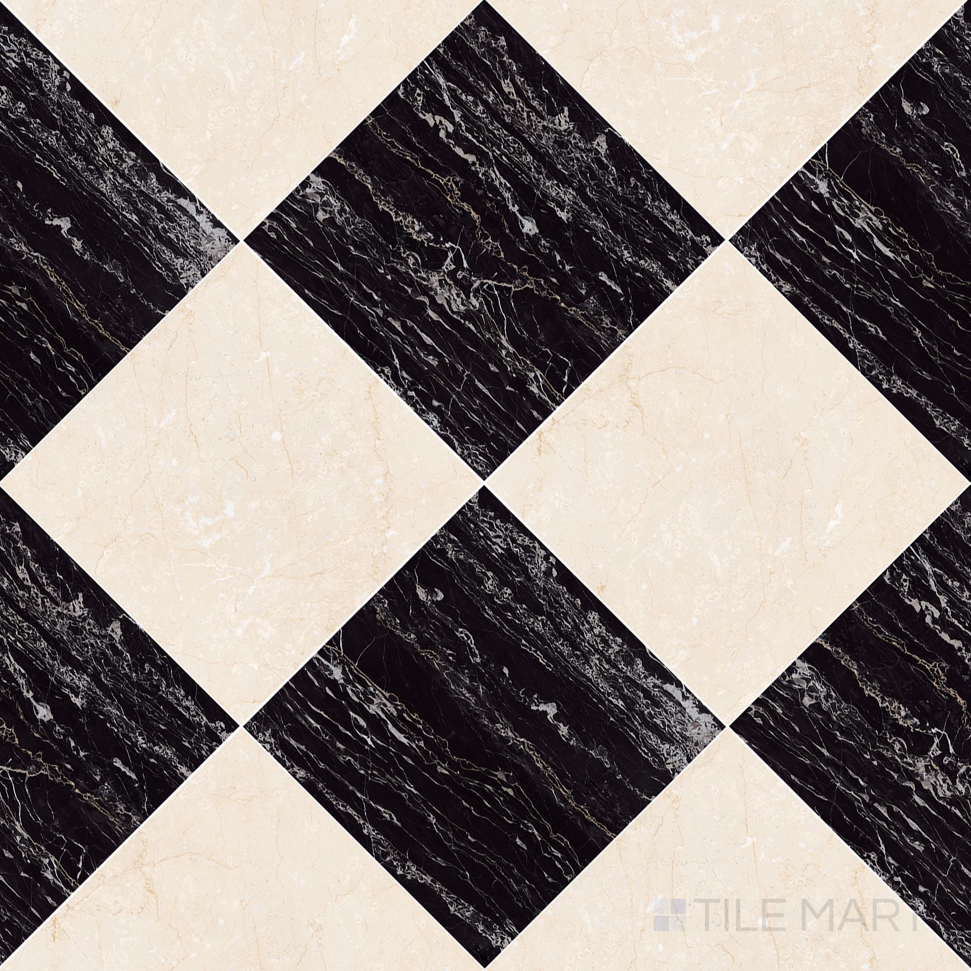 WALTZ 黒盤 Palazzo 24x24 Checkerboard Natural Porcelain Tile in Crema and