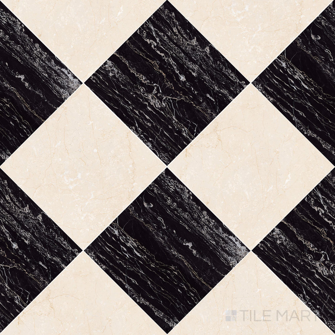 Palazzo 24x24 Checkerboard Natural Porcelain Tile in Crema and Nero