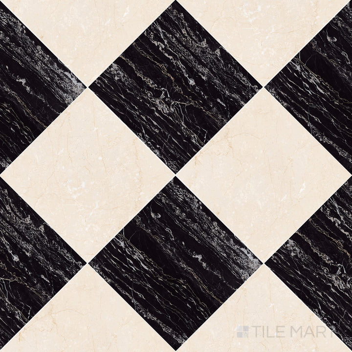 Palazzo 24x24 Checkerboard Natural Porcelain Tile in Crema and Nero