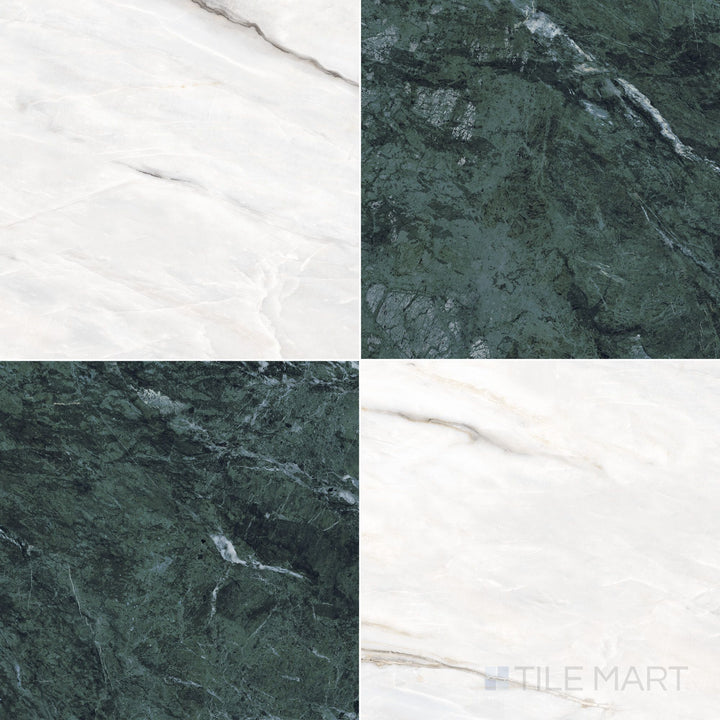 Palazzo 24x24 Checkerboard Natural Porcelain Tile in Verde and Calacatta