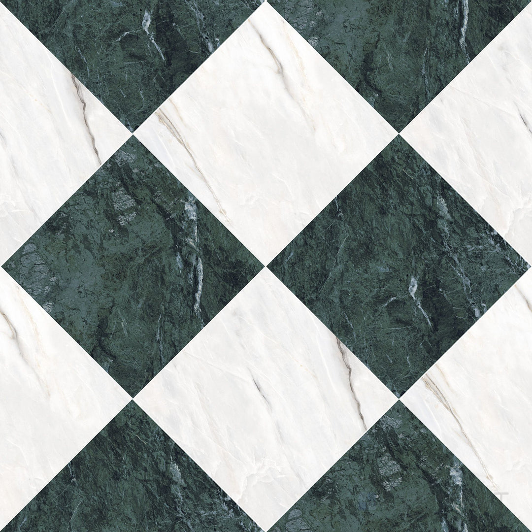 Palazzo 24x24 Checkerboard Natural Porcelain Tile in Verde and Calacatta