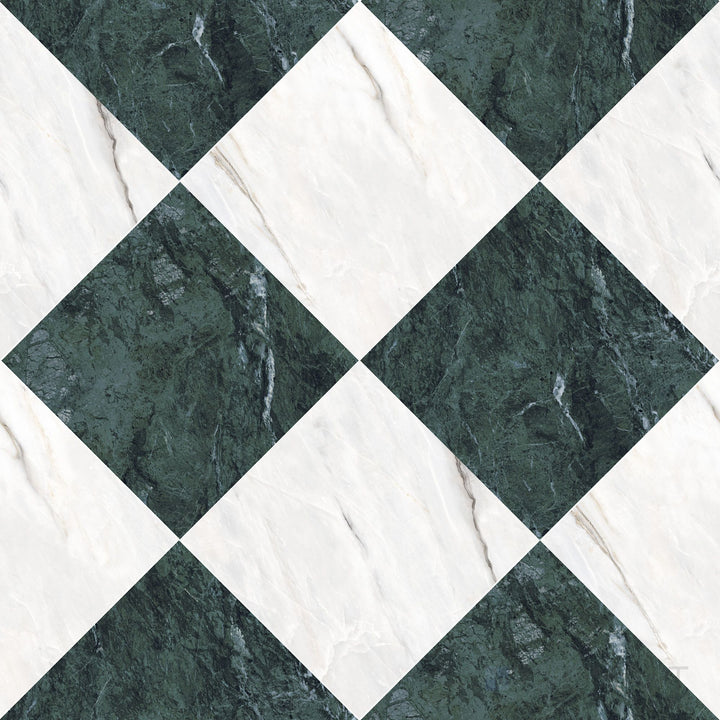 Palazzo 24x24 Checkerboard Natural Porcelain Tile in Verde and Calacatta