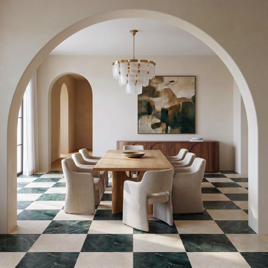 Palazzo 24x24 Checkerboard Natural Porcelain Tile in Verde and Crema