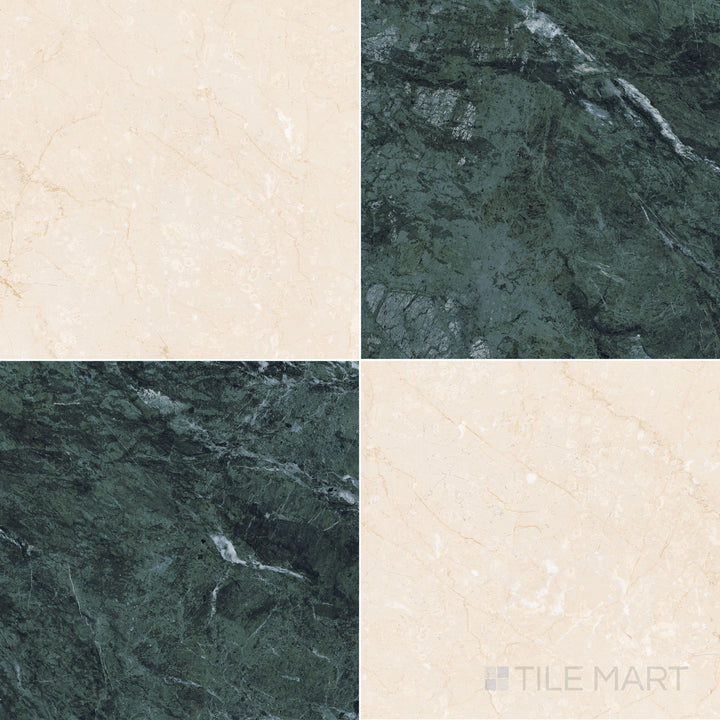 Palazzo 24x24 Checkerboard Natural Porcelain Tile in Verde and Crema