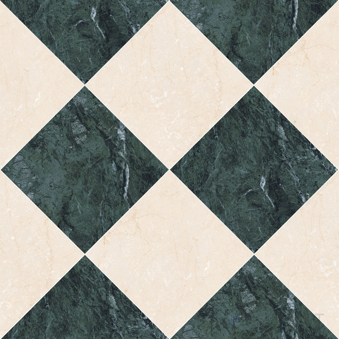 Palazzo 24x24 Checkerboard Natural Porcelain Tile in Verde and Crema