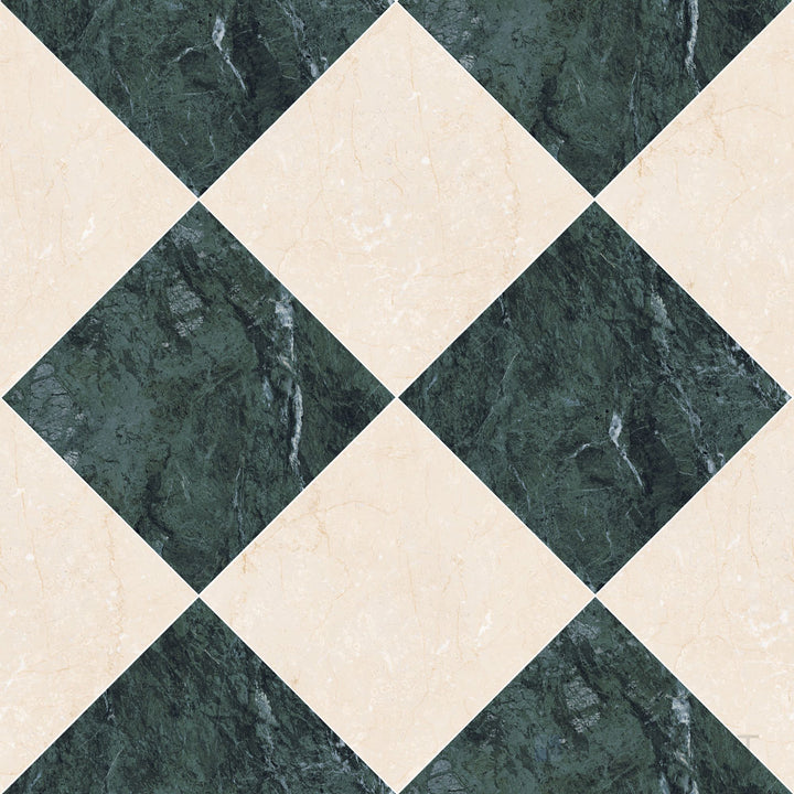 Palazzo 24x24 Checkerboard Natural Porcelain Tile in Verde and Crema