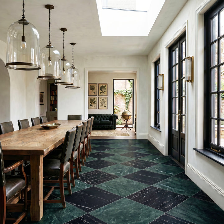 Palazzo 24x24 Checkerboard Natural Porcelain Tile in Verde and Nero