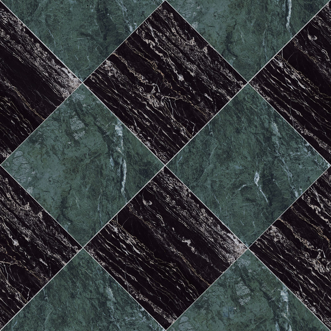 Palazzo 24x24 Checkerboard Natural Porcelain Tile in Verde and Nero