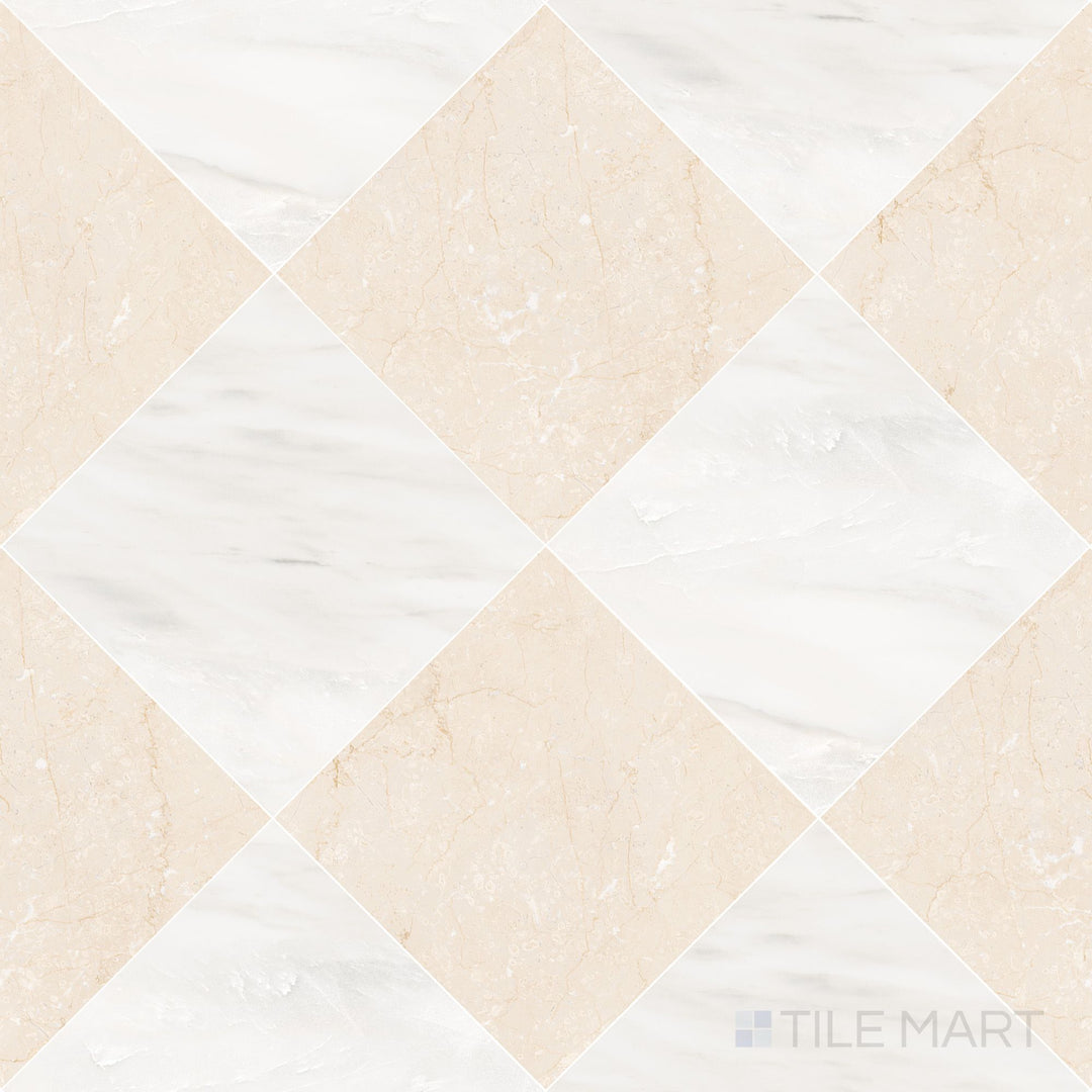 Palazzo 24x24 Checkerboard Natural Porcelain Tile in Luce and Crema