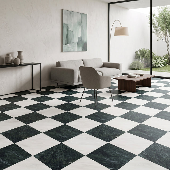 Palazzo 24x24 Checkerboard Natural Porcelain Tile in Luce and Verde