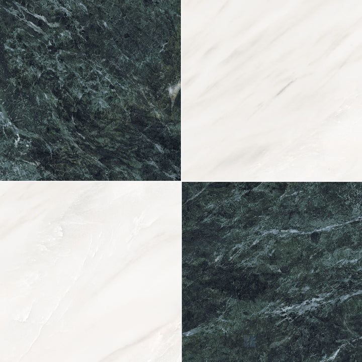 Palazzo 24x24 Checkerboard Natural Porcelain Tile in Luce and Verde