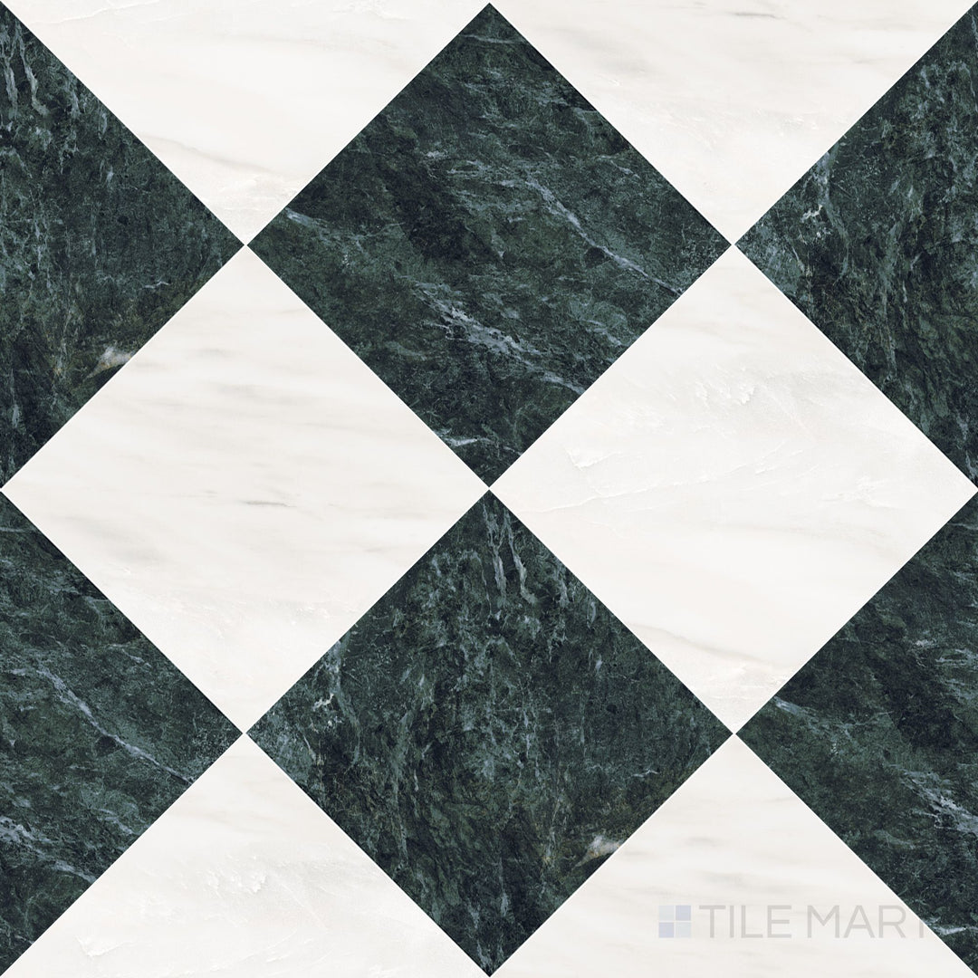 Palazzo 24x24 Checkerboard Natural Porcelain Tile in Luce and Verde